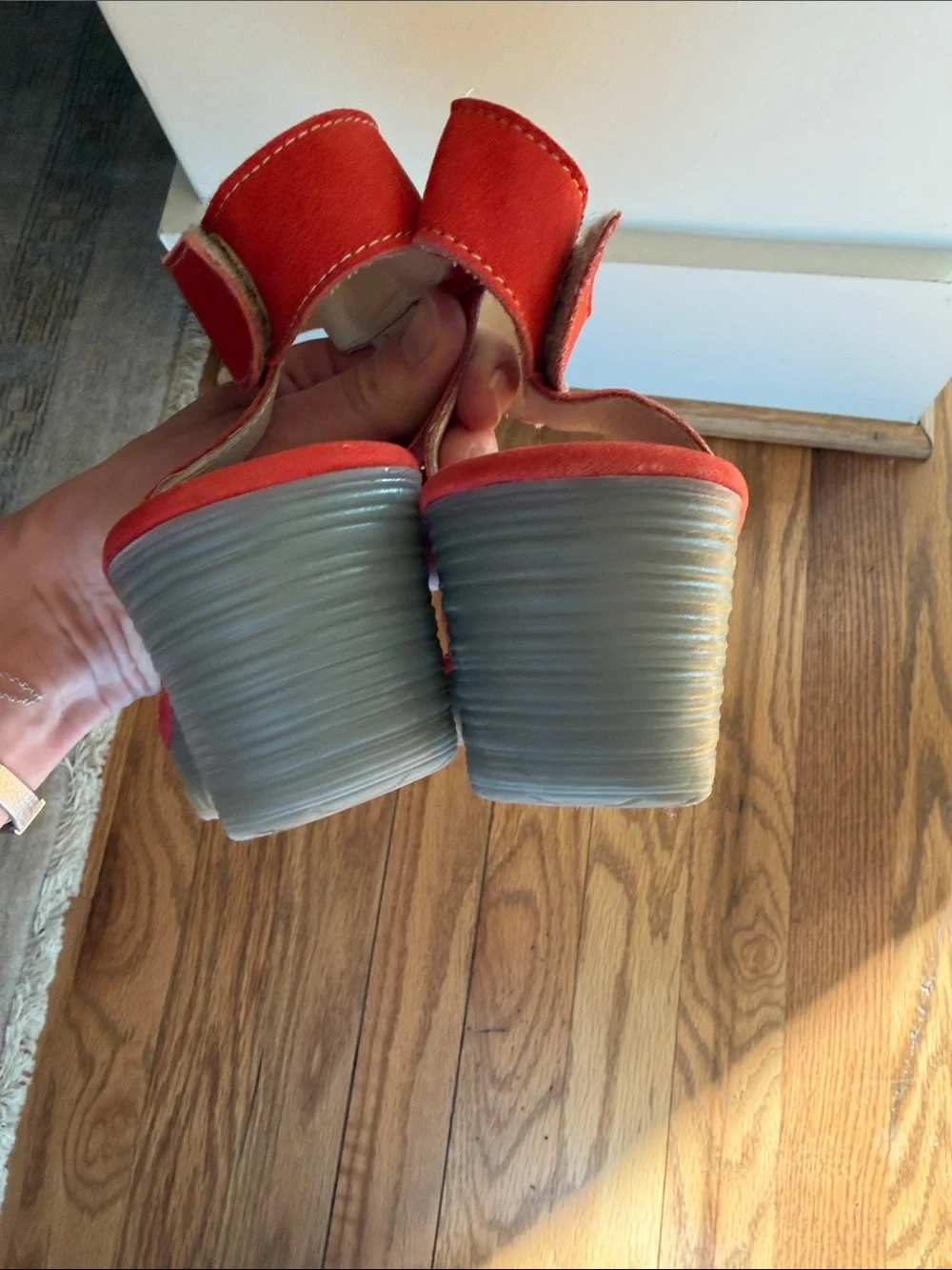 NWOT Fly London Women’s Red Suede Wedge Sandals, Size 38 (approximately 7 1/2)